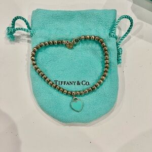 Tiffany & Co. Silver Beaded Bracelet with Blue enamel Heart Charm